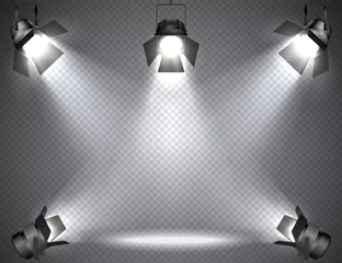 Deurstickers Schijnwerpers met felle lichten op transparante achtergrond. © Ramcreative