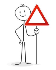 Strichmännchen mit Achtung Schild zum selbstbefüllen