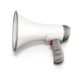 White manual loudspeaker isolated on a white background.