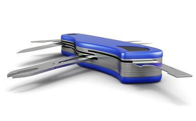 Multifunction pocket knife isolated on white background. 3d rend