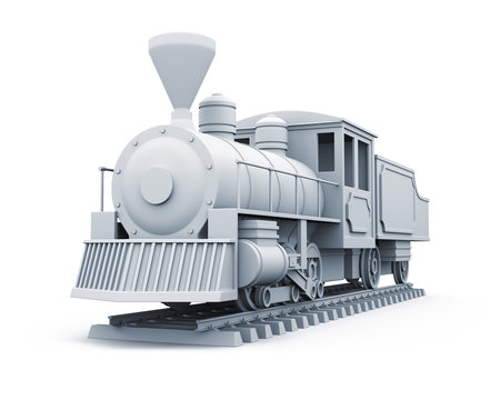 recommend clip art: 3D model of old steam locomotive isolated on white background