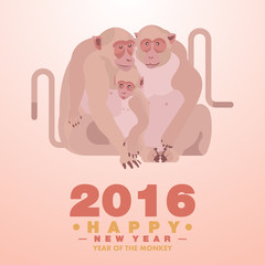 Happy Chinese New Year 2016 Greeting Card Monkey Family