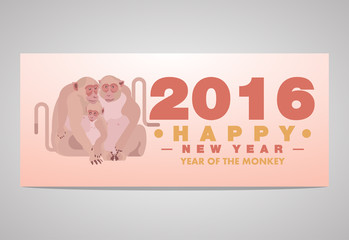 Happy Chinese New Year 2016 Greeting Card Monkey Family