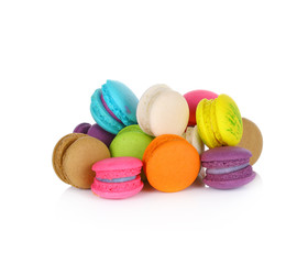 Colorful macaroons on white background