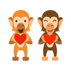 Monkeys holding hearts