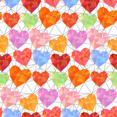 Low poly hearts seamless pattern