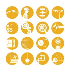 robot icons, industrial automated robot, yellow icons