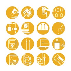 robot icons, industrial automated robot, yellow icons