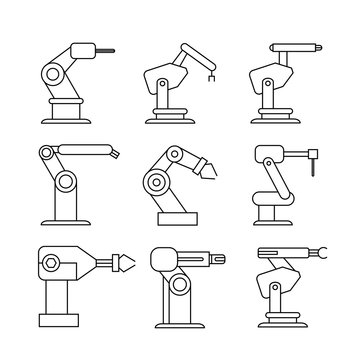 robotic arm icons, industrial robots