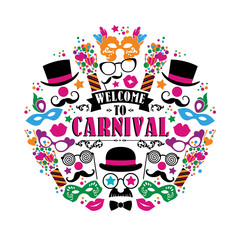Celebration festive illustration with carnival icons and objects