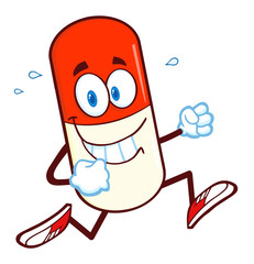 Smiling Pill Capsule Cartoon Character Running