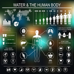 Water and human body infographic on dark background