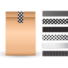 Brown Paper Bag Template With Scrapbook Tape : Vector Illustration