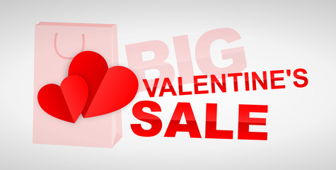 Big Valentine's sale graphic with shopping bag, hearts and text