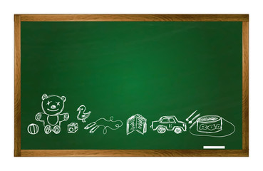 Fototapeta premium Vector school table and toy pictures