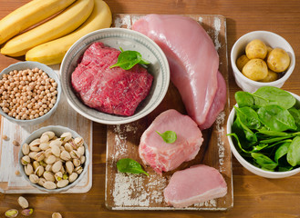 Foods Highest in Vitamin B6 on wooden board.