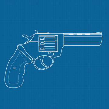 Revolver   icon.  illustration on Blueprint Background.