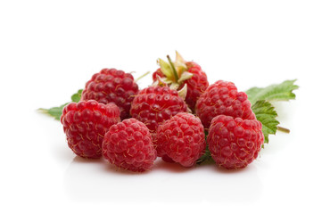 Fresh red raspberries isolated on white