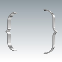 Parentheses sign. Quote, message Shiny metal vector banner