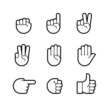 hand gestures. line icons set.