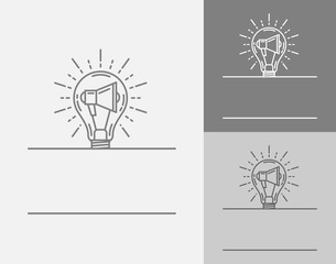 Vector sign template. Cup winner logo. The idea of achieving victory. Megaphone in a glowing light bulb.