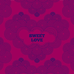 Pink card for Valentine's day. Line art.