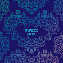 Purple card for Valentine's day. Line art.