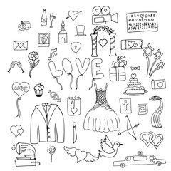 Set wedding symbols and signs