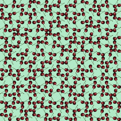 Cherry pattern. Fresh fruit ornament with water drops, seamlessly tiled, openclipart.org elements.