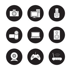 Consumer electronics black icons set