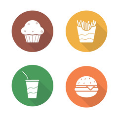 Fast food flat design icons set