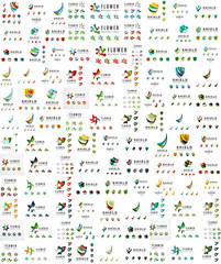 Logo huge mega collection, abstract business icon set - shields, arrows, ticks swirls waves and other shapes. Modern clean universal symbols