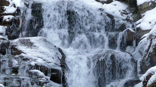 Winter waterfalls in the mountains
