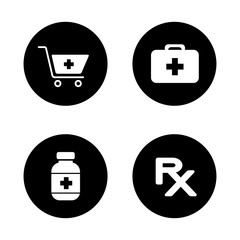 Online pharmacy black icons set