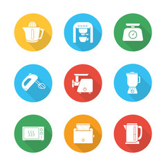 Kitchen electronics flat design icons set