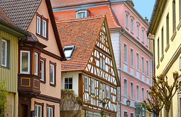 Fachwerkhäuser in der Altstadt von Kirchheim an der Jagst, Baden-Württemberg, Deutschland