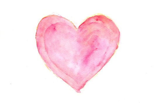 Red heart on white ,watercolor illustrator