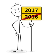 Strichmännchen mit Jahreswechselschild 2016 2017