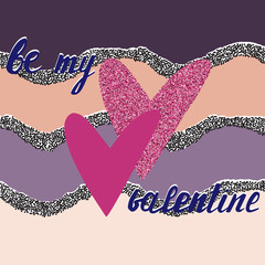 Pink and glitter hearts on hand drawn pastel background. For label, banners, flyers, posters, wedding, valentines cards