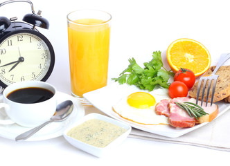 breakfast food morning fried bacon coffee juice
