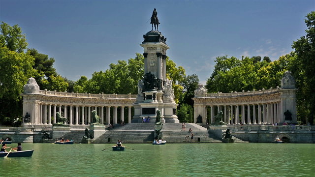 Madrid, Spain. July 2015. Time lapse tourists and locals in El Retiro park