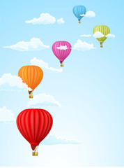 Naklejka premium hot air balloons in the clouds background. vector illustration