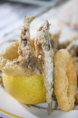mixed fry of fish with anchovies and squid rings