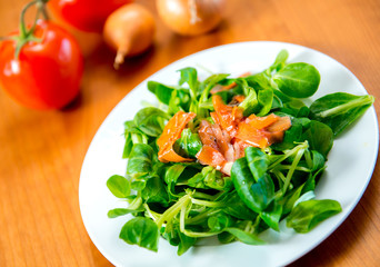 field salad with carrot, tomato and onion
