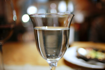 glass of water in the interior of the restaurant
