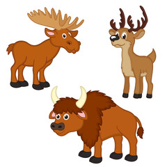set of isolated with elk, deer, bison - vector illustration, eps