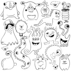 Set Of Isolated Sketch Monsters.