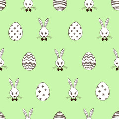 Retro Easter Seamless Pattern With Rabbits And Eggs.