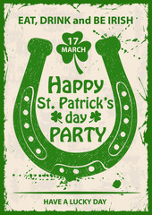 Retro St. Patrick's Day Typography Poster With Horseshoe.