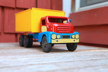 Close up shot of colorful toy truck